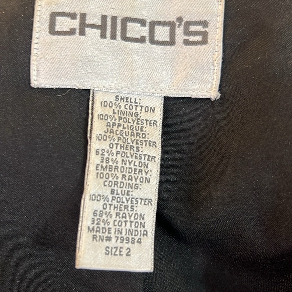 Chico's Sapphire Blue Deepwater Beaded Embroidered Brocade Cardigan Coat - Picture 7 of 9